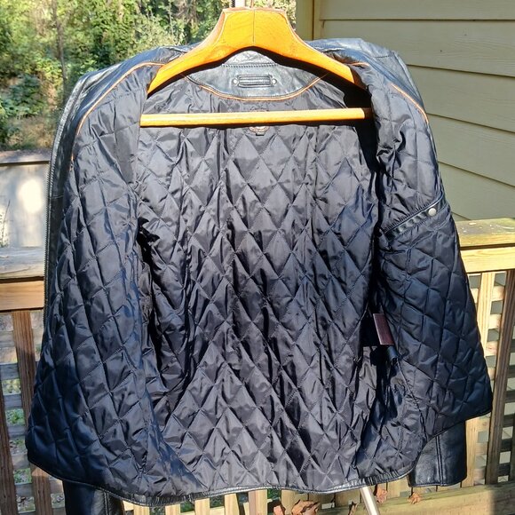 Vintage Black Leather Racer Style Jacket Quilted Liner, Collar Classic&Edgy Sz L - Picture 11 of 16